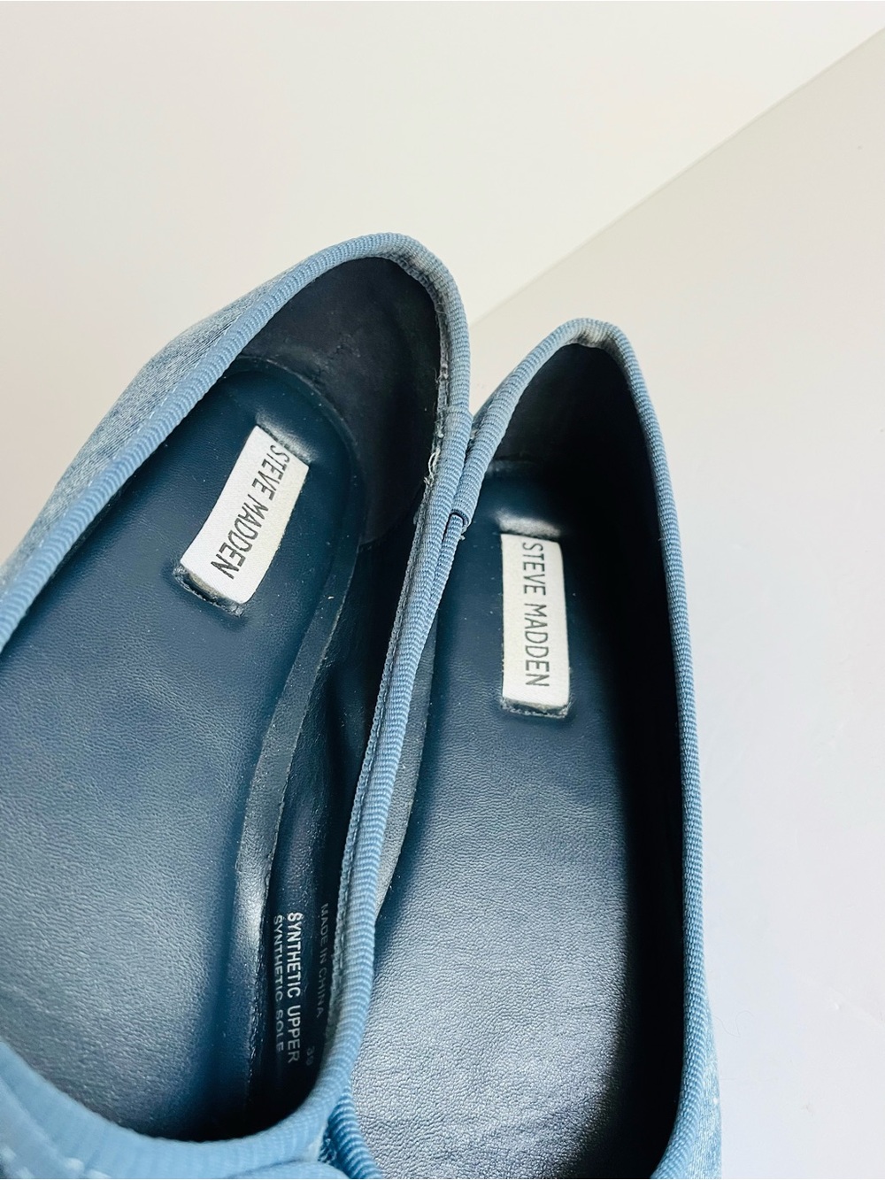 Steve Madden Derik Denim Ballet Flats Bow Detail Size 39 Blue - Picture 7 of 9